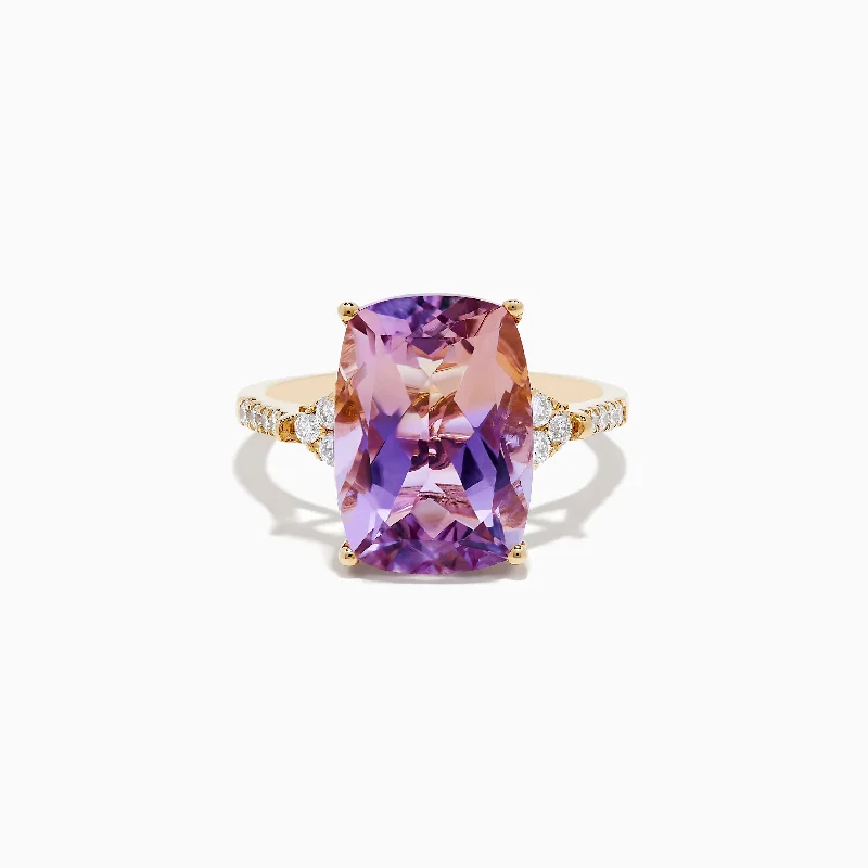 ladies rings cushion-14K Yellow Gold Ametrine and Diamond Ring