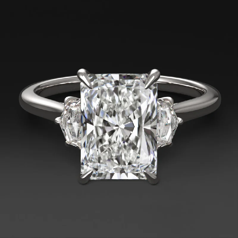 dainty engagement rings -2ct LAB CREATED DIAMOND ENGAGEMENT RING 3 STONE RADIANT CADILLAC CUT WHITE GOLD