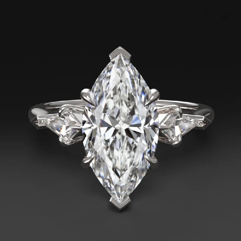 art deco engagement rings -2ct LAB CREATED DIAMOND ENGAGEMENT RING 3 STONE MARQUISE KITE CUT 14k WHITE GOLD