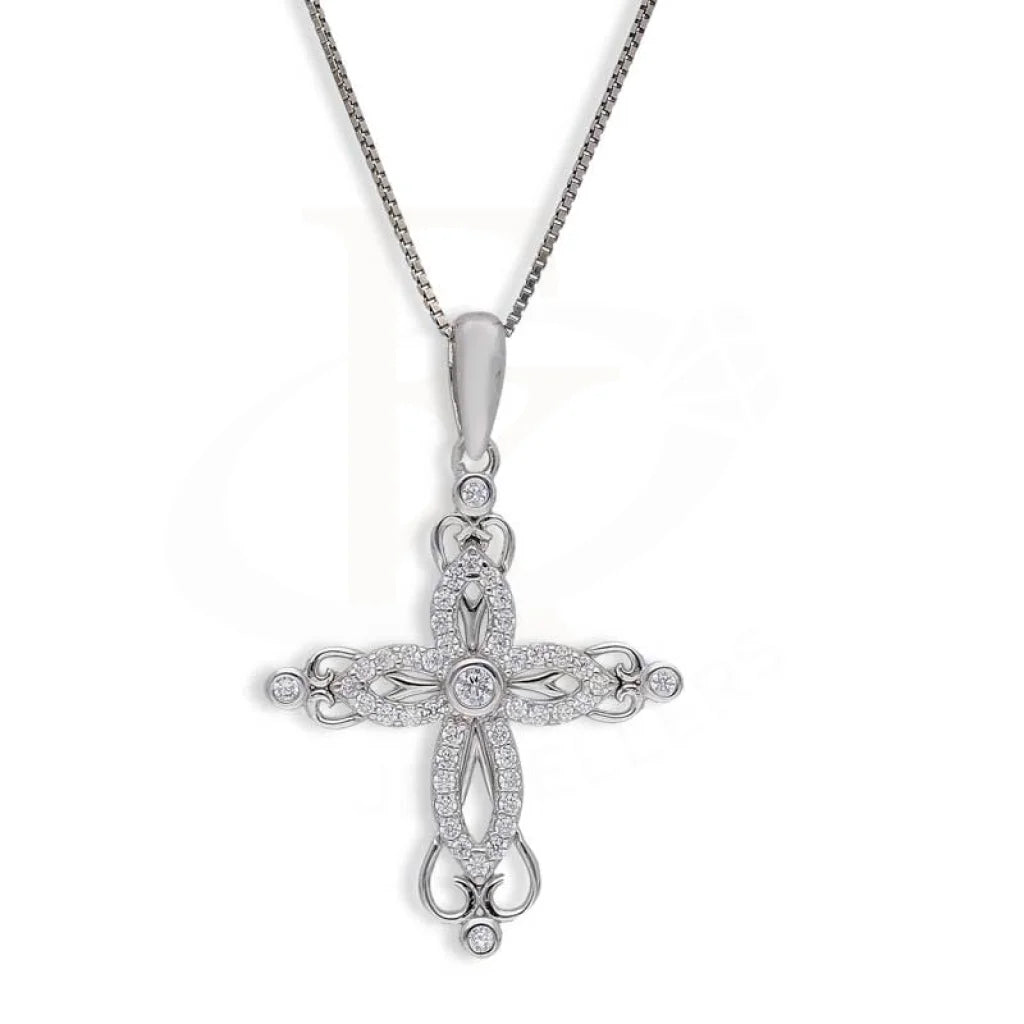 Ladies necklaces ornate shine -Sterling Silver 925 Necklace (Chain with Cross Pendant) - FKJNKLSL3003