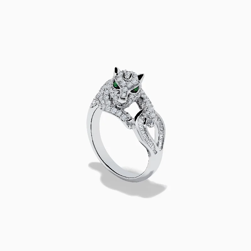 ladies rings green-Signature 14K White Gold Emerald and Diamond Panther Ring