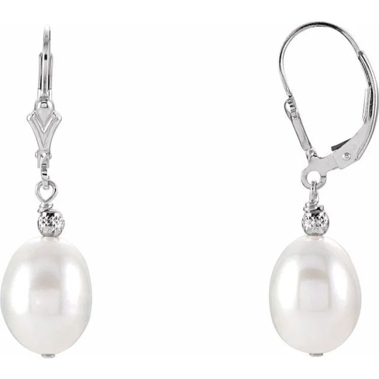 ladies earrings work-Sterling Silver 9-9.5 mm Cultured White Freshwater Pearl Earrings