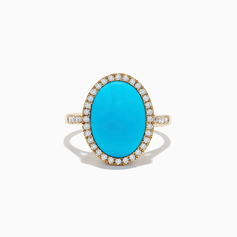 ladies rings outdoor-14K Yellow Gold Turquoise and Diamond Ring