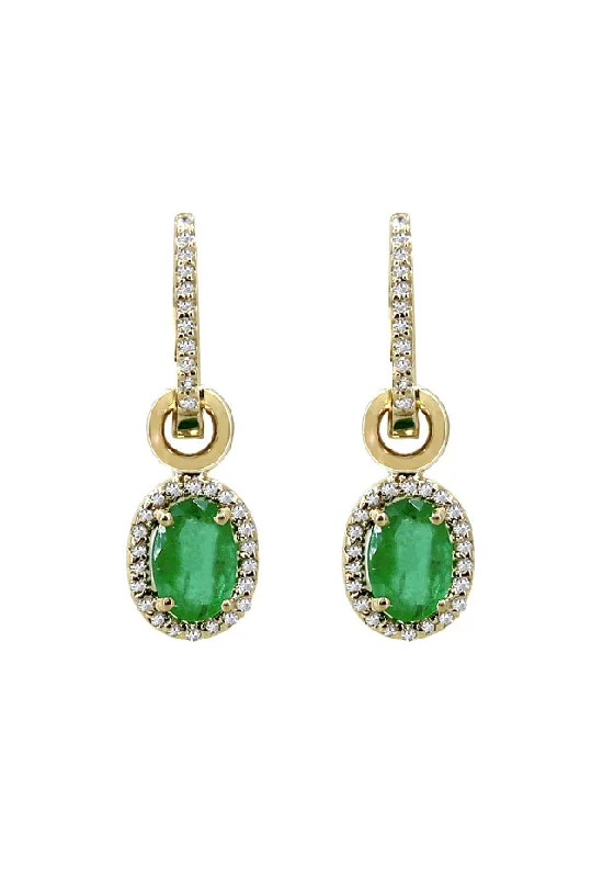 ladies earrings modern classic-Brasilica 14K Yellow Gold Emerald and Diamond Earrings, 1.78 TCW