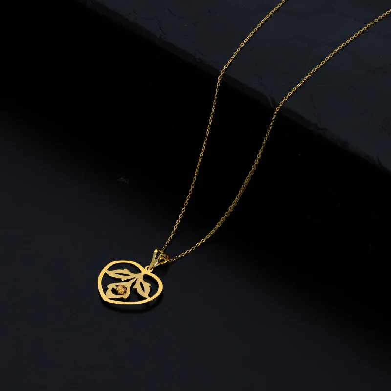 Ladies necklaces leaf charm -Gold Necklace (Chain With Intricate Heart Shaped Pendant) 21KT - FKJNKL21KM9821