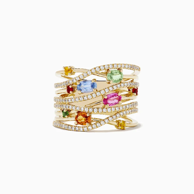 Watercolors 14K Yellow Gold Multi Sapphire and Diamond Ring