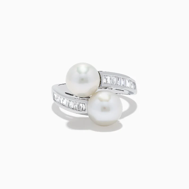 ladies rings maintenance-14K White Gold Fresh Water Pearl and Diamond Ring