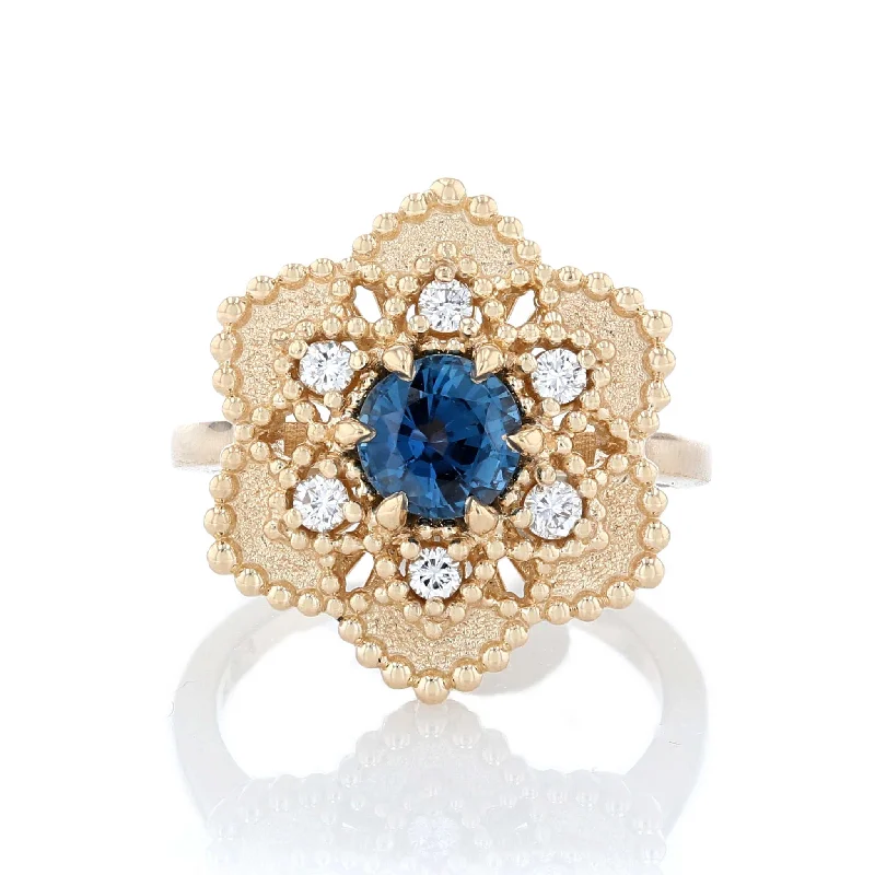 ladies rings square-Sapphire & Diamond Flower Halo Ring