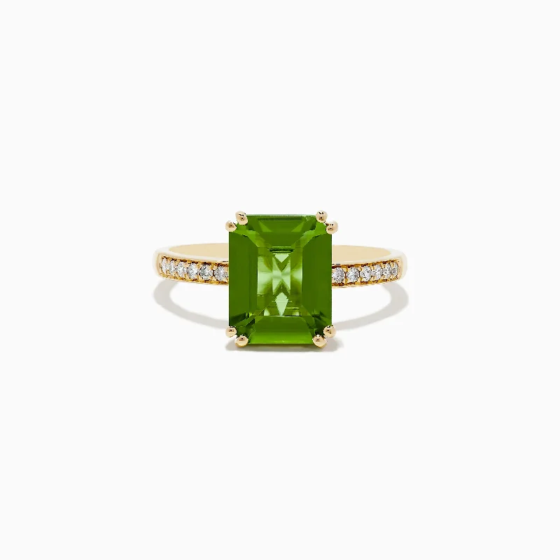 ladies rings sterling silver-14K Yellow Peridot and Diamond Ring