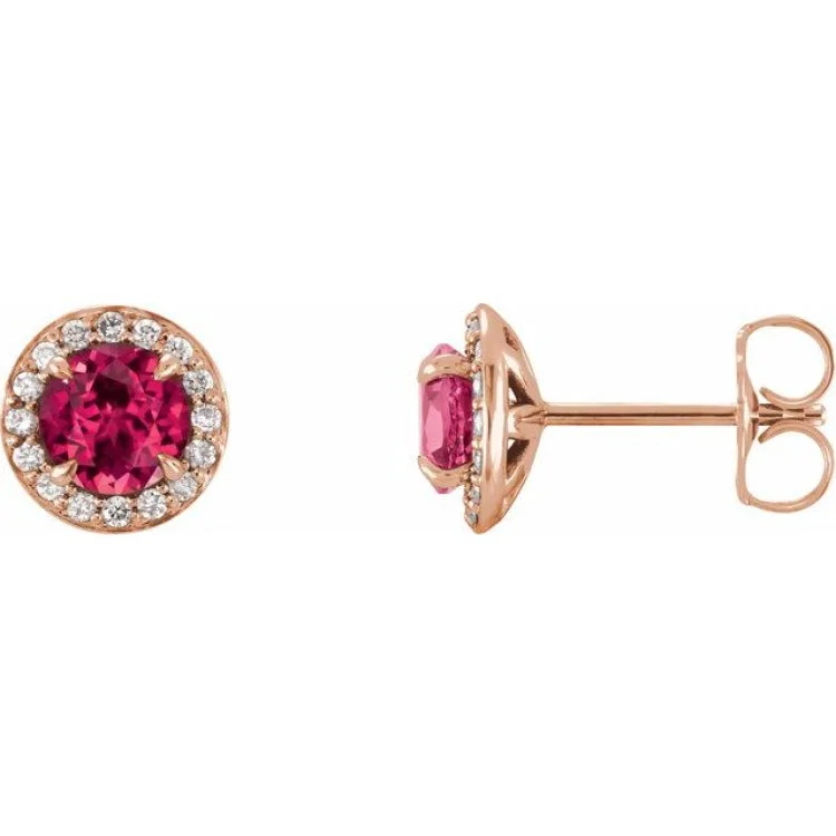 ladies earrings 1950s-14K Rose 5 mm Natural Ruby & 1/8 CTW Natural Diamond Earrings