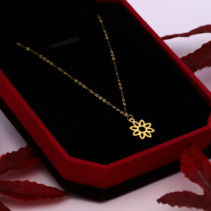 Ladies necklaces lift glow -Gold Necklace (Chain With Hollow Flower Shaped Pendant) 21KT - FKJNKL21KM9991