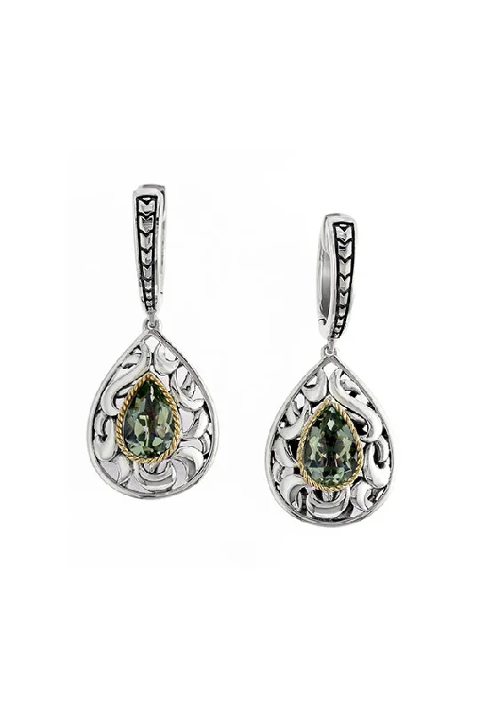 ladies earrings keepsake-925 Sterling Silver and 18K Gold Green Amethyst Earrings, 2.33 TCW