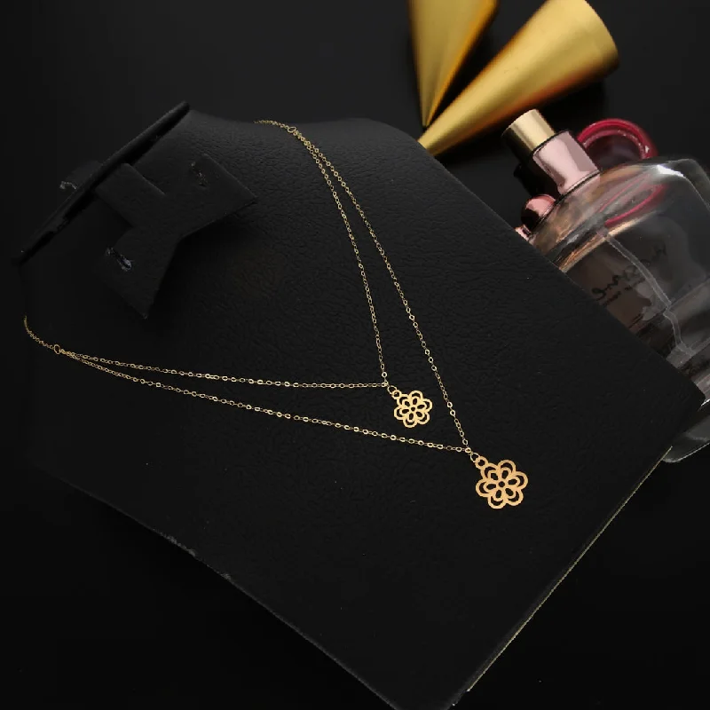 Ladies necklaces helm shine -Gold Double Layered Cherry Blossoms Shaped Necklace 21KT - FKJNKL21KM9796