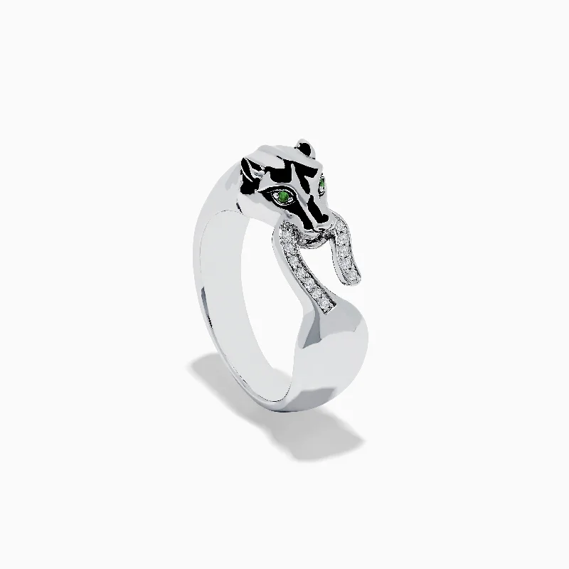 ladies rings formal-925 Sterling Silver Tsavorite and Diamond Panther Ring