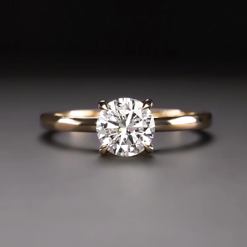 nature-inspired engagement rings -1 CARAT DIAMOND SOLITAIRE RING VERY GOOD ROUND CUT 14k YELLOW GOLD ENGAGEMENT