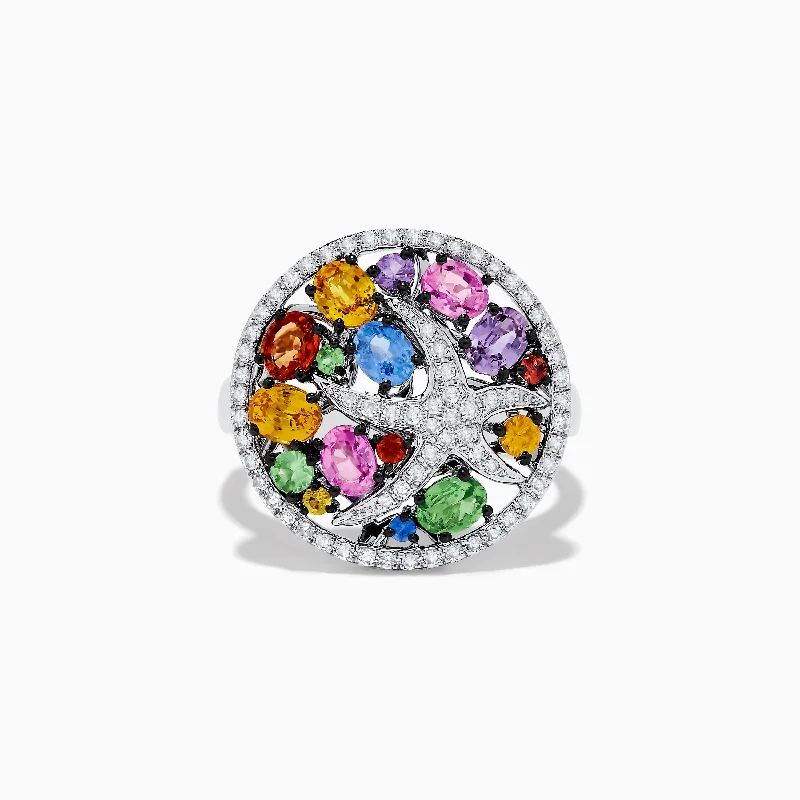 ladies rings party-Watercolors 14K White Gold Diamond and Multi Sapphire Ring