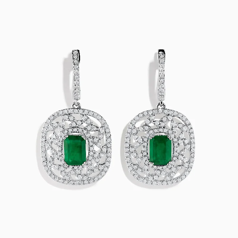 ladies earrings pink-14K White Gold Emerald and Diamond Earrings