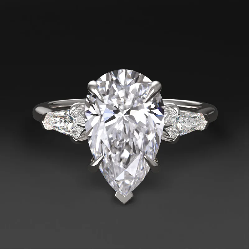 criss-cross engagement rings -2ct LAB CREATED DIAMOND ENGAGEMENT RING 3 STONE PEAR BULLET CUT 14k WHITE GOLD