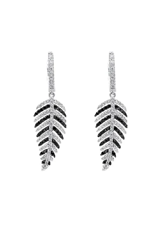 ladies earrings sparkling-14K White Gold Black and White Diamond Earrings, 1.05 TCW