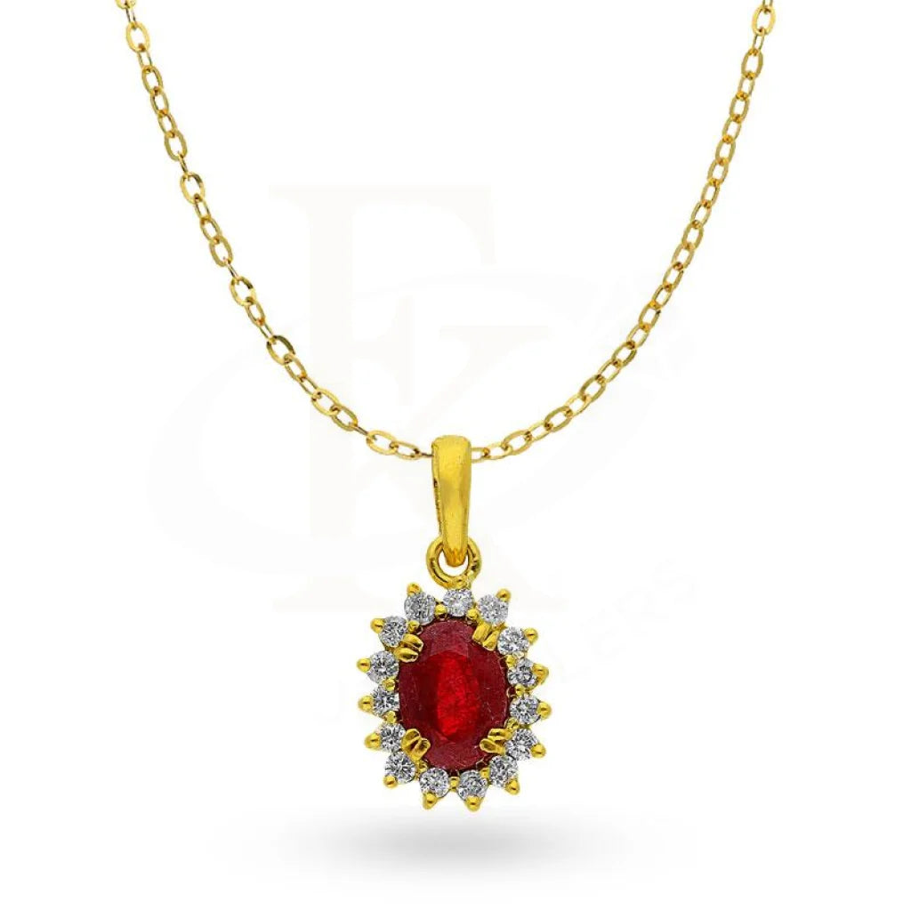 Ladies necklaces seek shine -Diamond and Ruby Solitaire Necklace in Oval Shaped 18KT Gold - FKJNKL18K2008