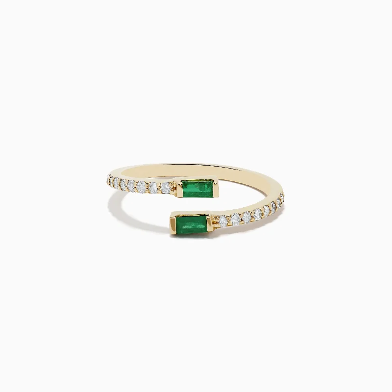 ladies rings infinity-14K Yellow Gold Emerald and Diamond Bypass Ring