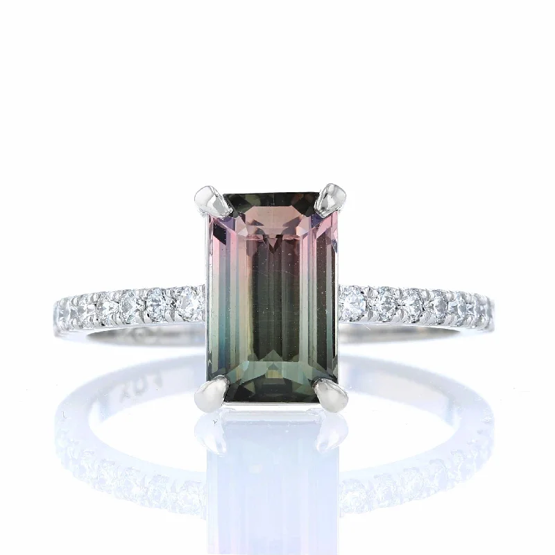 ladies rings styles-Emerald Cut Watermelon Tourmaline Ring