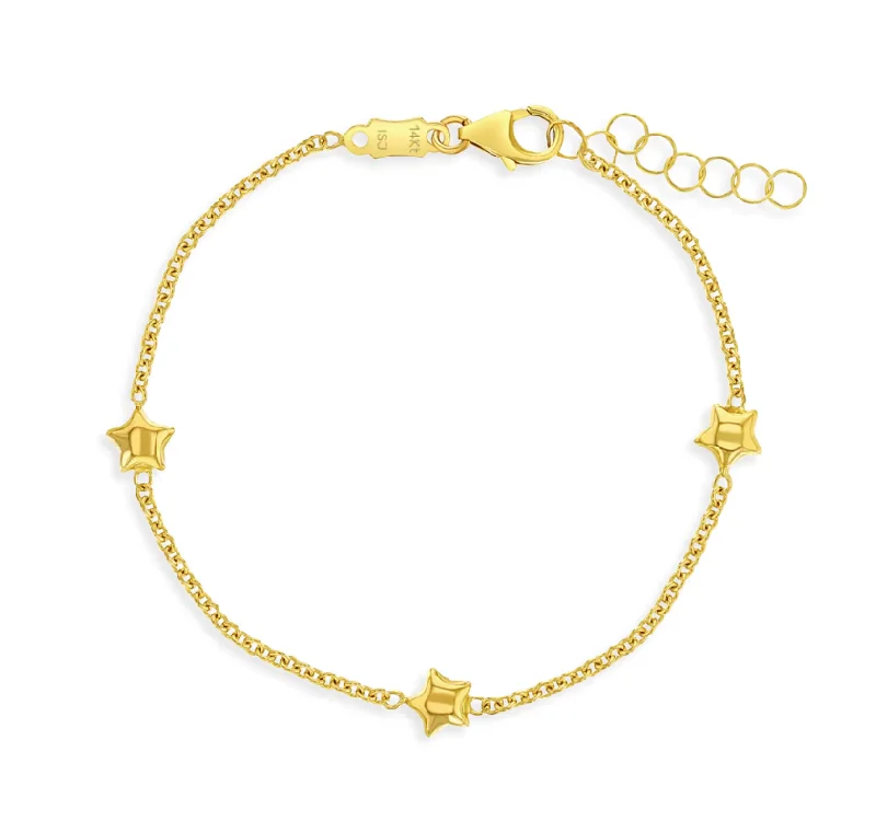 Ladies bracelets prime sparkle -14k Gold Polished Puffed Stars Kids Bracelet