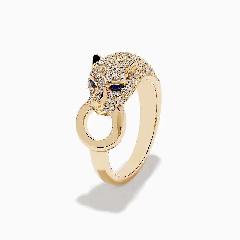 ladies rings custom-Signature 14K Yellow Gold Sapphire and Diamond Panther Ring