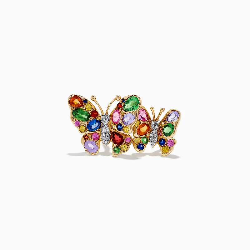 ladies rings auction-Watercolors 14K Gold Multi Sapphire and Diamond Butterfly Ring