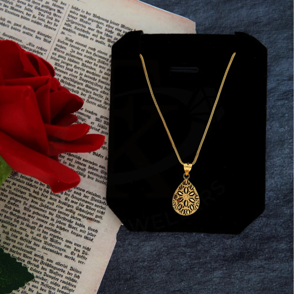 Ladies necklaces tide charm -Gold Necklace (Chain with Flower Drop Pendant) 21KT - FKJNKL21KM8387