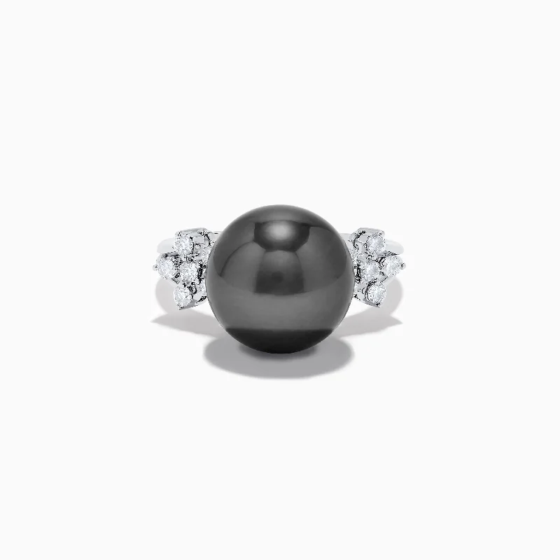 ladies rings lightweight design-14K White Gold Tahitian Pearl and Diamond Ring