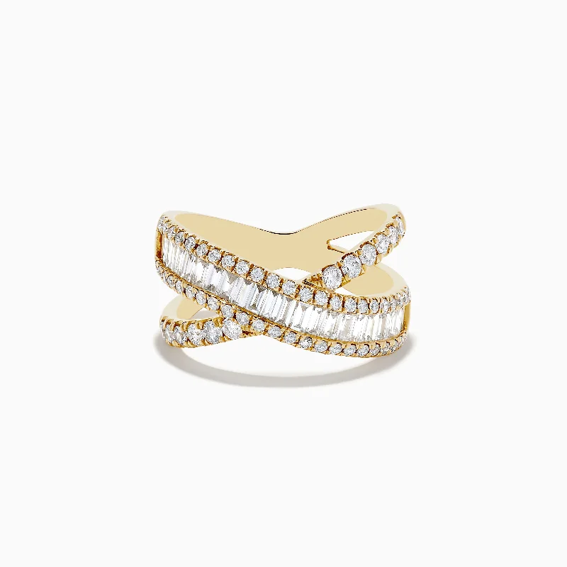 ladies rings recycled-D'Oro 14K Yellow Gold Diamond Crossover Ring 1.14 TCW