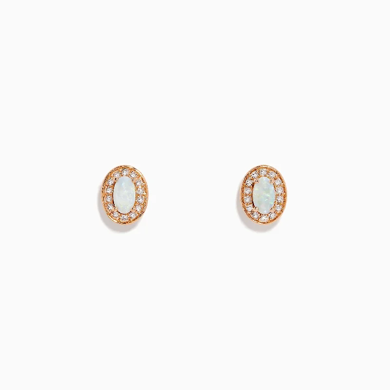 ladies earrings zales-14K Rose Gold Opal and Diamond Stud Earrings