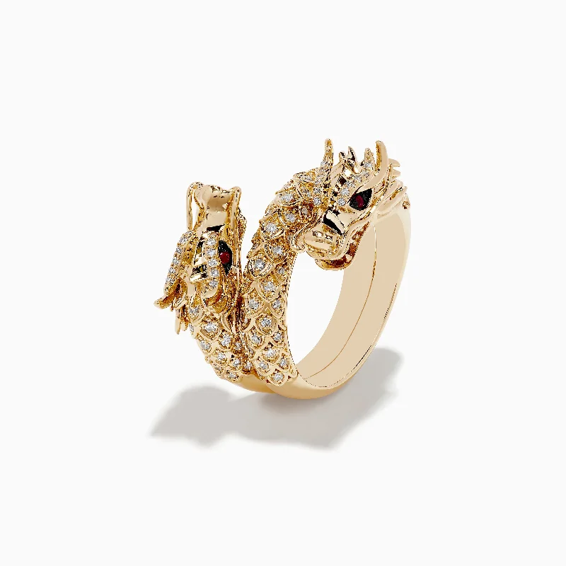 ladies rings zodiac-Safari 14K Yellow Gold Ruby and Diamond Dragon Ring