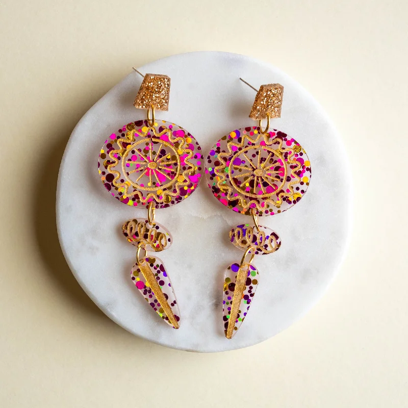 ladies earrings organic-Mid Century Glitter Bauble Earrings