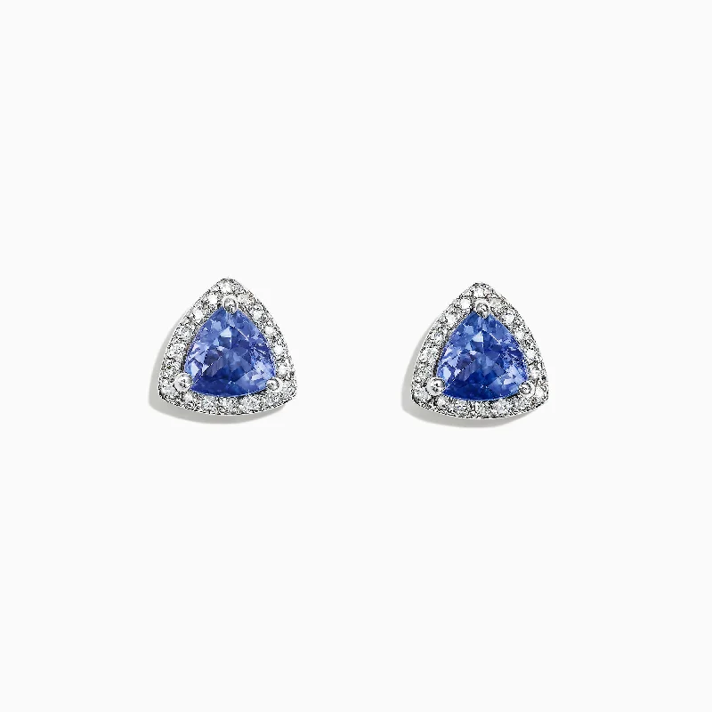 ladies earrings holder-Nahla Siri 14K White Gold Tanzanite and Diamond Stud Earrings, 1.19 TCW