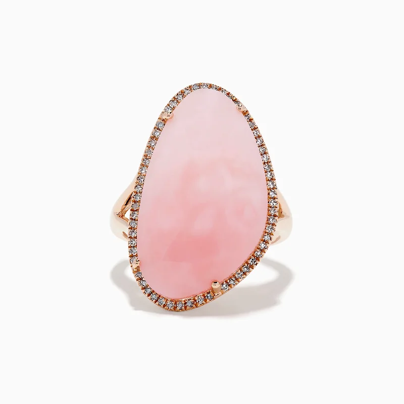 ladies rings unique-14K Rose Gold Pink Opal and Diamond Ring