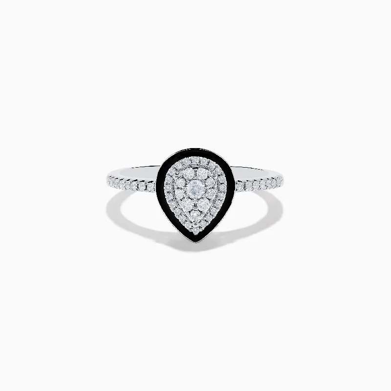 ladies rings nickel free-14K White Gold Diamond Enamel Ring