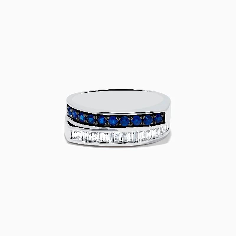 ladies rings free shipping-Royal Bleu 14K White Gold Sapphire and Diamond Band Ring