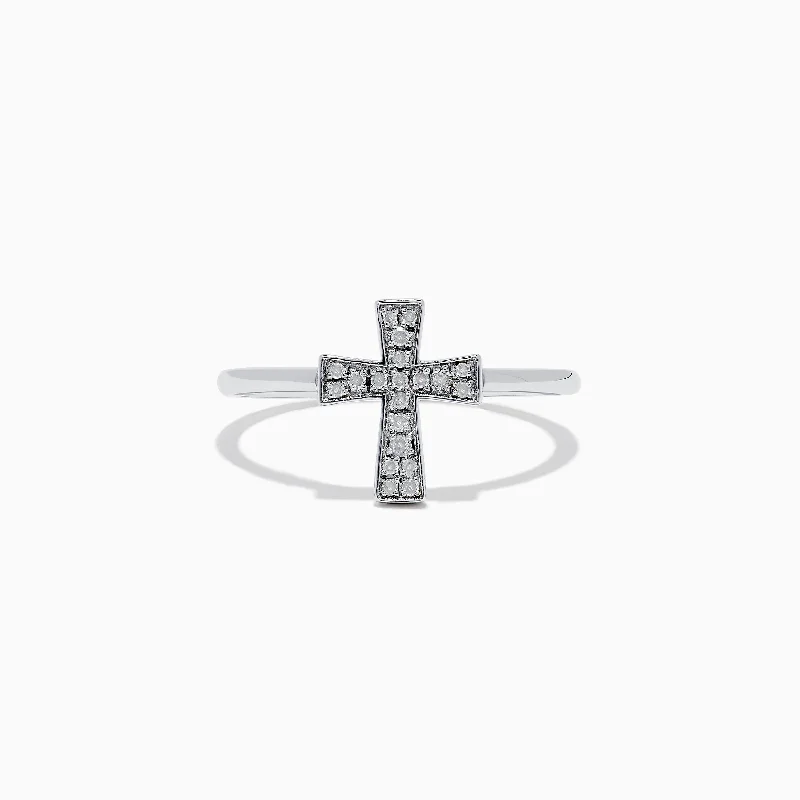 ladies rings happiness-925 Sterling Silver Diamond Cross Ring