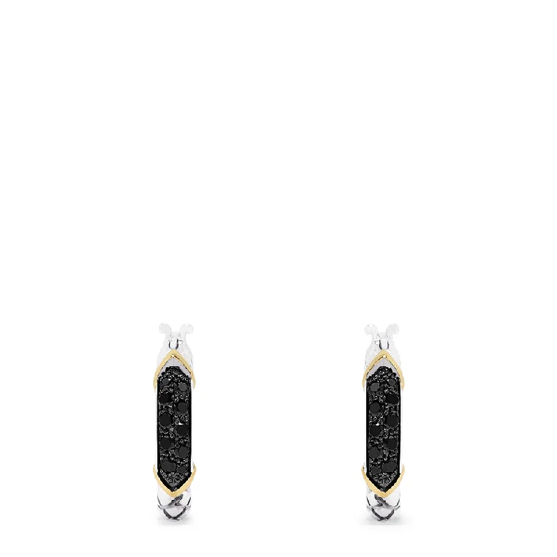 ladies earrings second hand-925 Sterling Silver & 18K Yellow Gold Black Diamond Earrings, 0.45 TCW