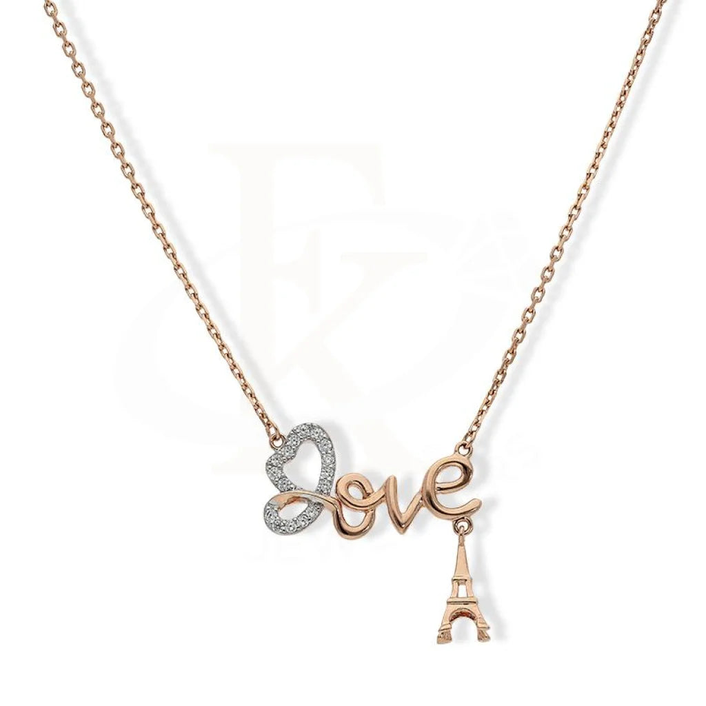 Ladies necklaces myth glow -Sterling Silver 925 Rose Gold Plated Twisted Heart Love Eiffel Tower Necklace - FKJNKLSL2211