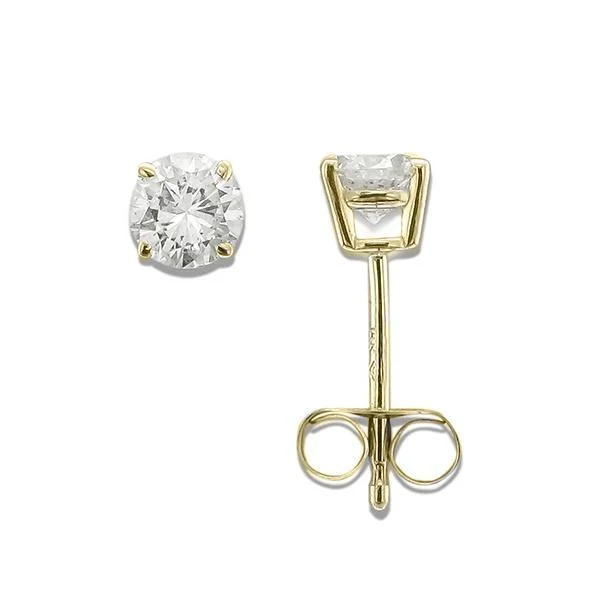 ladies earrings materials-14KT YELLOW GOLD 1/2 CTW ROUND DIAMOND EARRINGS