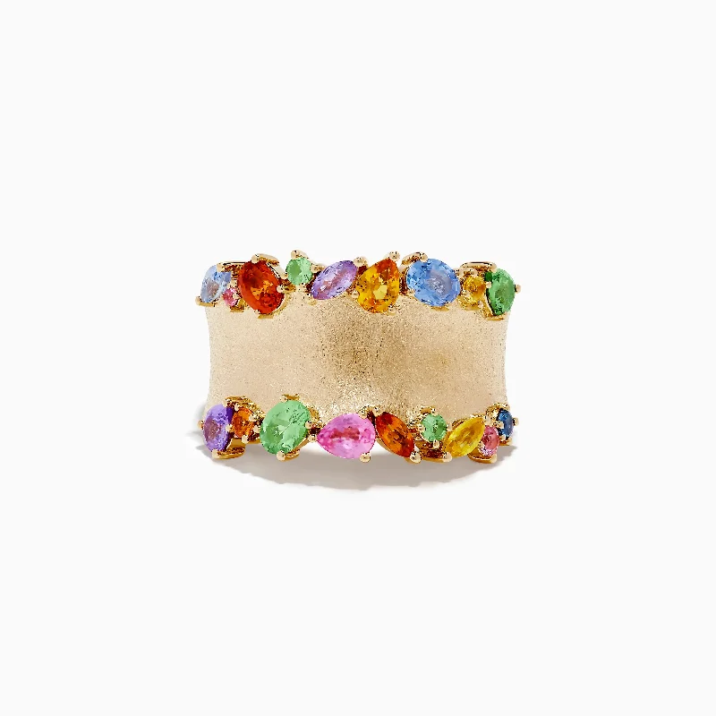 ladies rings spiritual-Watercolors 14K Yellow Gold Multi Sapphire Ring