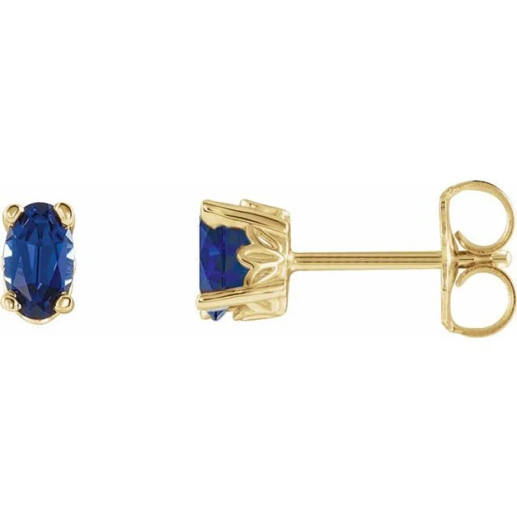 ladies earrings wedding-14K Yellow Lab-Grown Blue Sapphire Earrings