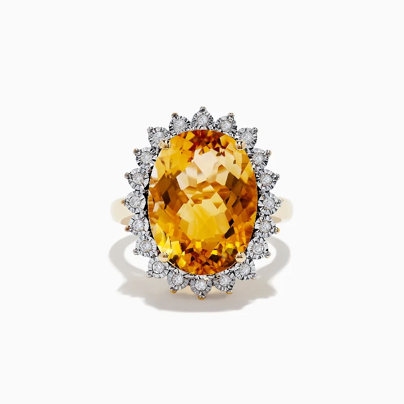 ladies rings organizer-Sunset 14K Yellow Gold Citrine and Diamond Ring