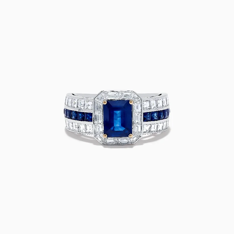 ladies rings invisible-18K White Gold Blue Sapphire and Diamond Ring