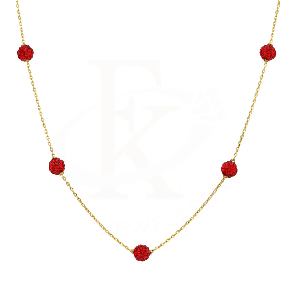 Ladies necklaces fame shine -Gold Ruby Zirconia Ball Shaped Necklace 21KT - FKJNKL21K2876