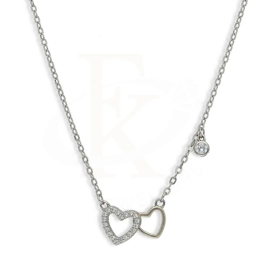 Ladies necklaces grand charm -Sterling Silver 925 Twin Hearts Necklace - FKJNKLSL3023