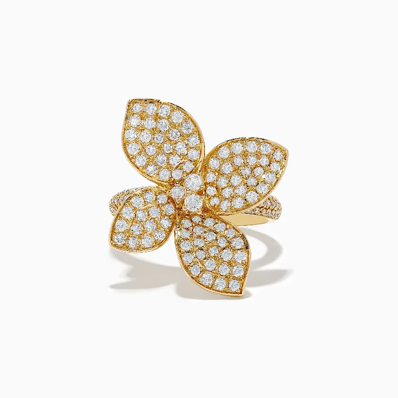 ladies rings bohemian-Nature 14k Yellow Gold Diamond Flower Ring 1.77 TCW